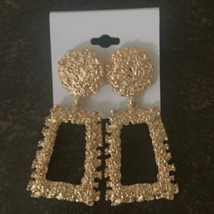 Gold Chunky Textured Square Earrings
